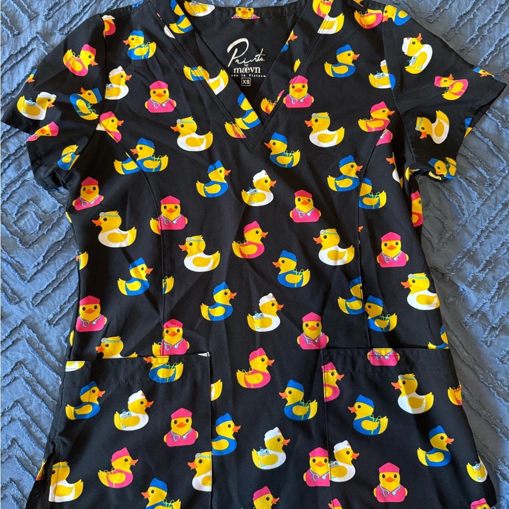 Duck Print Scrub Top